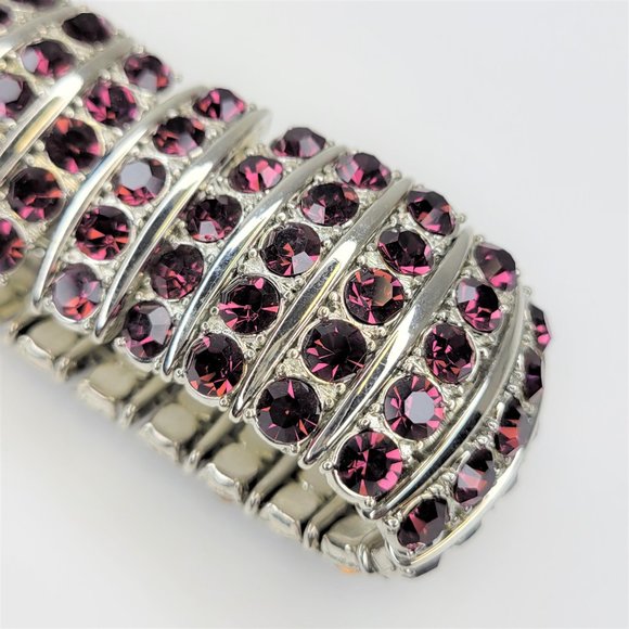 Purple Sparkle Rhinestones Stretch Wide Bracelet - Picture 3 of 8